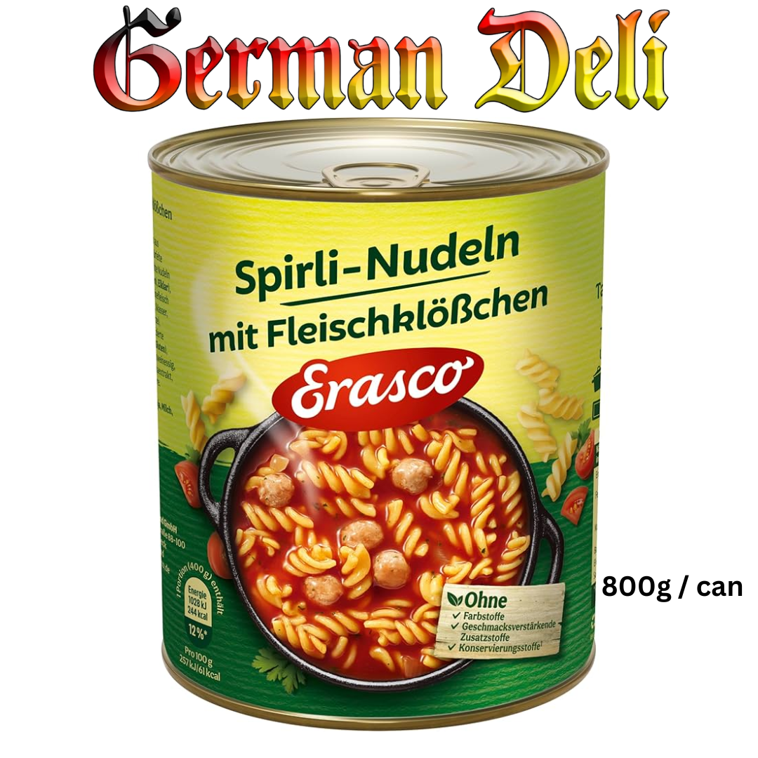 Erasco - Spirili Noodles with Meatballs - 800 g can / Spirili Nudeln mit Fleischklößen