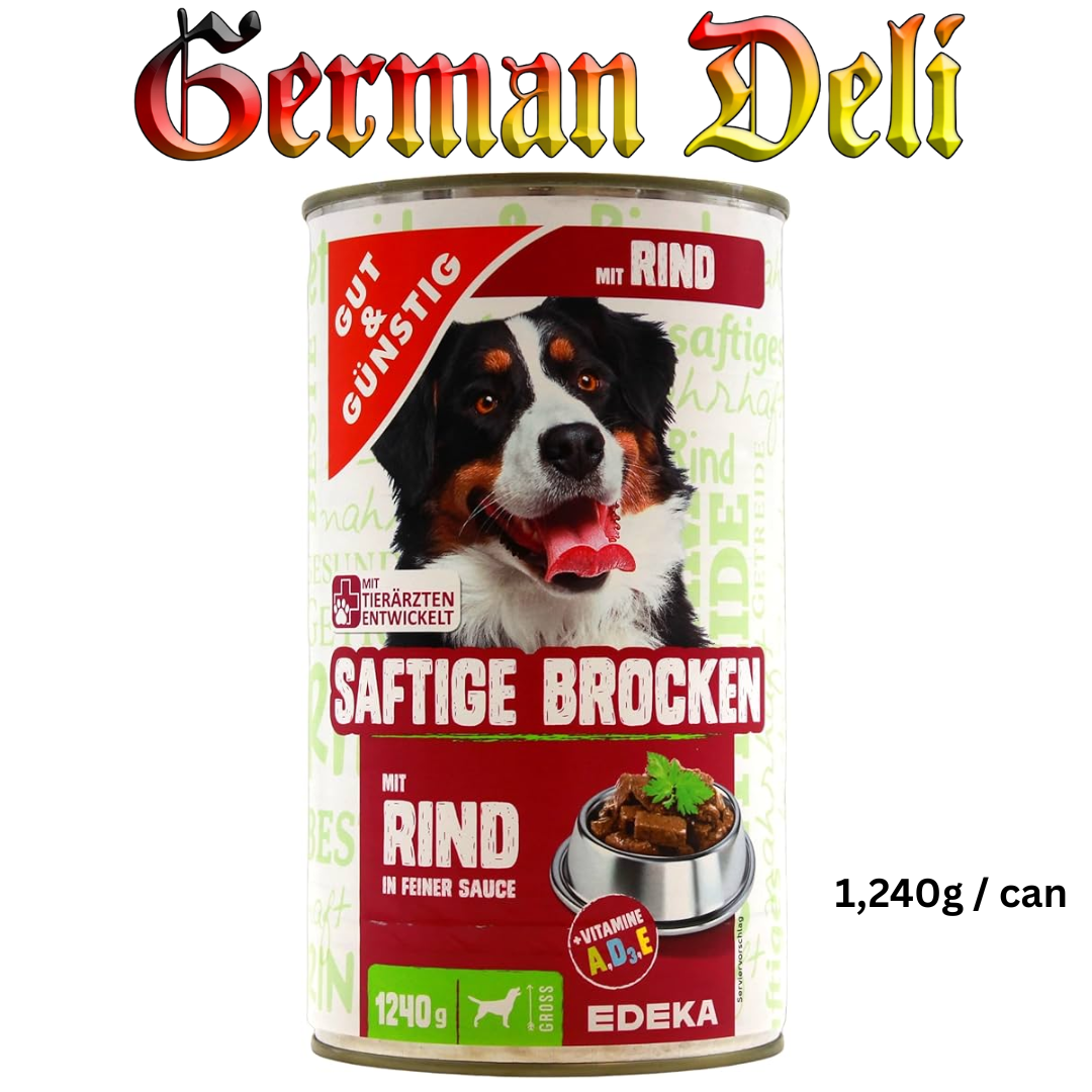 G+G - Dog: Juicy Chunks Beef in fine Sauce - 1240 g can / Saftige Brocken mit Rind in feiner Soße