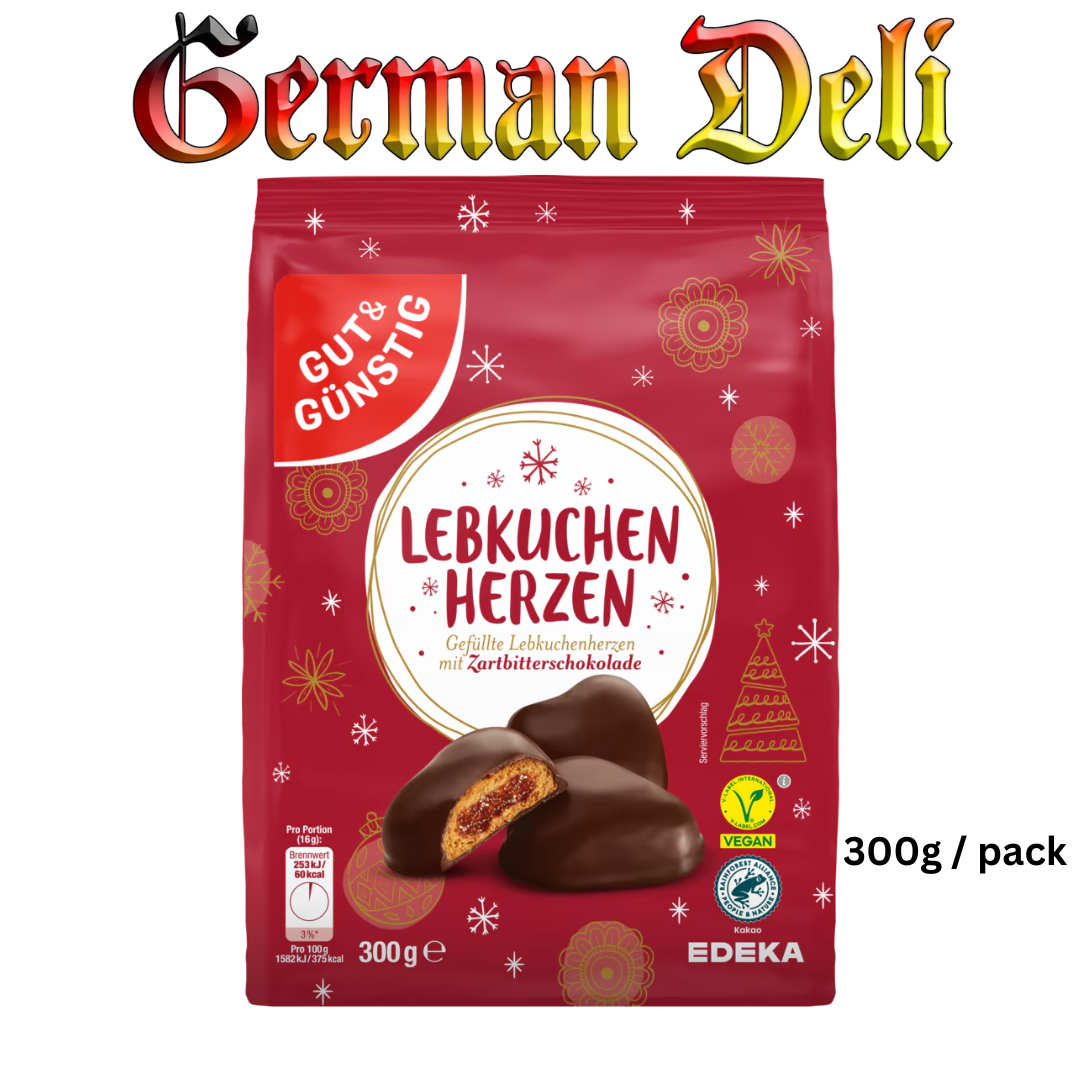 GUT & GÜNSTIG - LEBKUCHEN HERZEN GEFULTE ZARTBITTER 300G PCK
