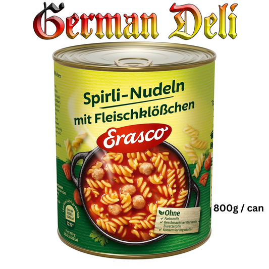 Erasco - Spirili Noodles with Meatballs - 800 g can / Spirili Nudeln mit Fleischklößen