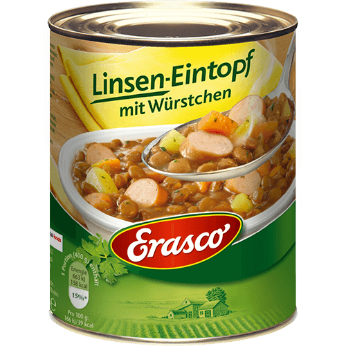Erasco - Linseneintopf mit Wurst - 800 g Dose / Linsentopf mit Würstchen