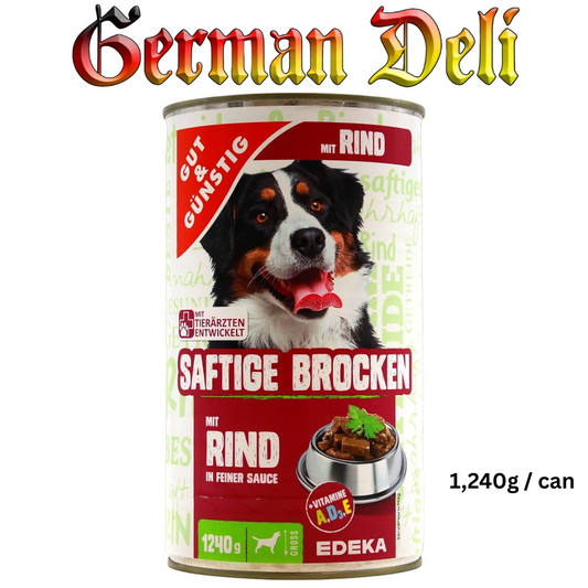G+G - Dog: Juicy Chunks Beef in fine Sauce - 1240 g can / Saftige Brocken mit Rind in feiner Soße