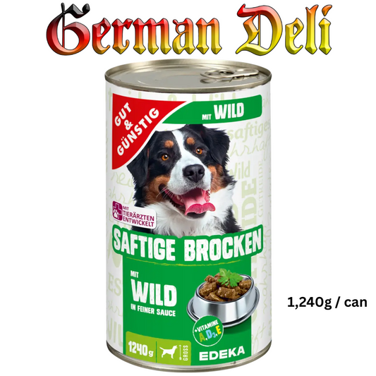 G+G - Dog: Juicy Chunks Game in fine Sauce - 1240 g can / Saftige Brocken mit Wild in feiner Soße