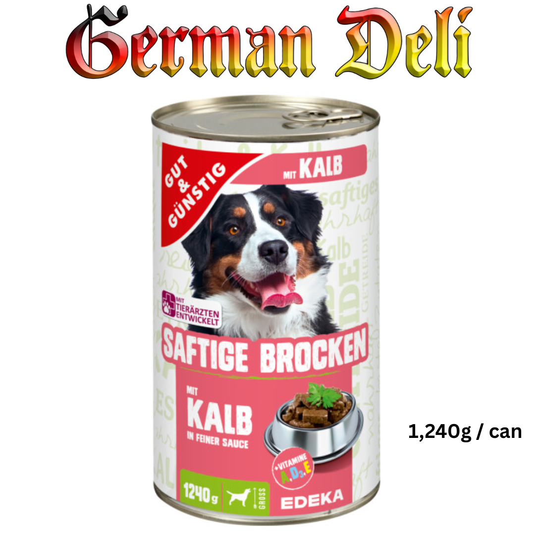 G+G - Dog: Juicy Chunks Veal in fine Sauce - 1240 g can / Saftige Brocken mit Kalb in feiner Soße