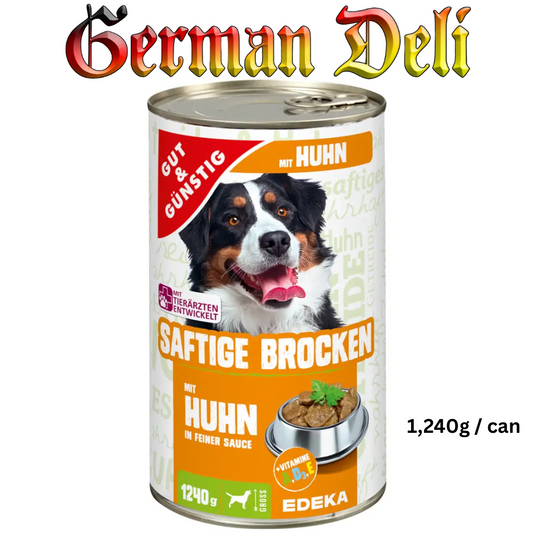 G+G - Dog: Juicy Chunks Chicken in fine Sauce - 1240 g can / Saftige Brocken mit Huhn in feiner Soße