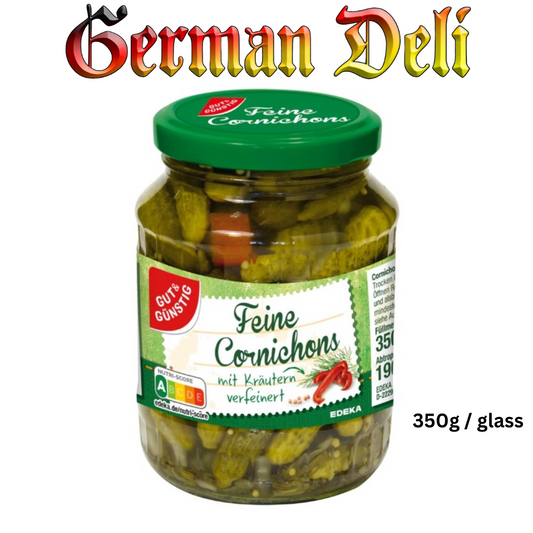 G+G - Cornichons mit Krauter - 350g / Small Gherkins with Kraueuter