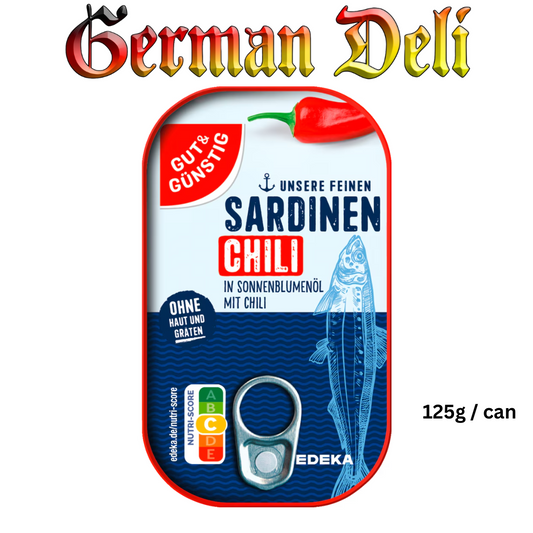 G+G Sardinen Chili / Sardines with Chili in sunflower oil 125g