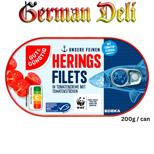 G+G - Herrings Fillet in Tomato Creme - 200 g can / Heringsfilet in Tomatencreme
