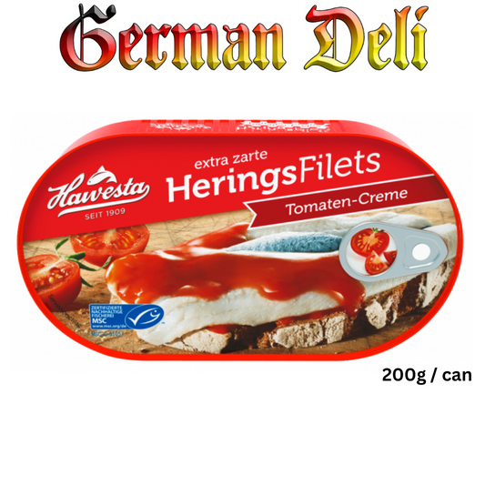 Hawesta - Herring Filets in Tomato Cream - 200 g can / Heringsfilet in Tomatencreme
