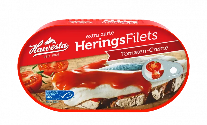 Hawesta - Herring Filets in Tomato Cream - 200 g can / Heringsfilet in Tomatencreme