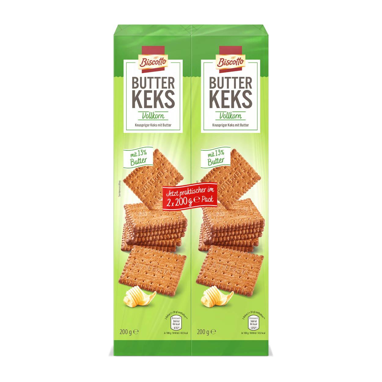 Biscotto Butter Keks Vollkorn / Whole Grain Crispy Butter Biscuit 2x200g