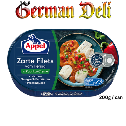 Appel - Herrings Fillet in Bell Pepper Cream - 200 g can / Heringsfilet in Paprikacreme