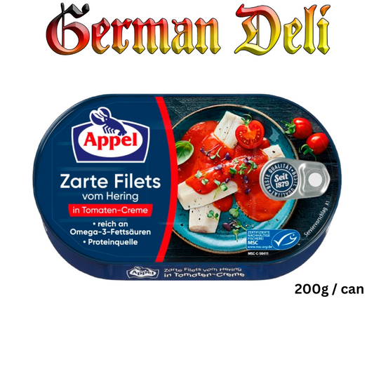 Appel - Herrings Fillet in Tomato Cream -200 g can / Heringsfilet in Tomatencreme