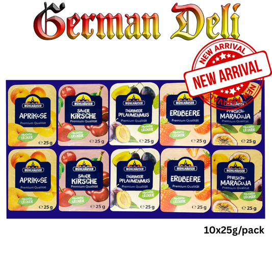 MÜHLHÄUSER - PORTIONS FRUCHTIG KONFITUERE / FRUIT JAM IN PORTIONS 10x25g