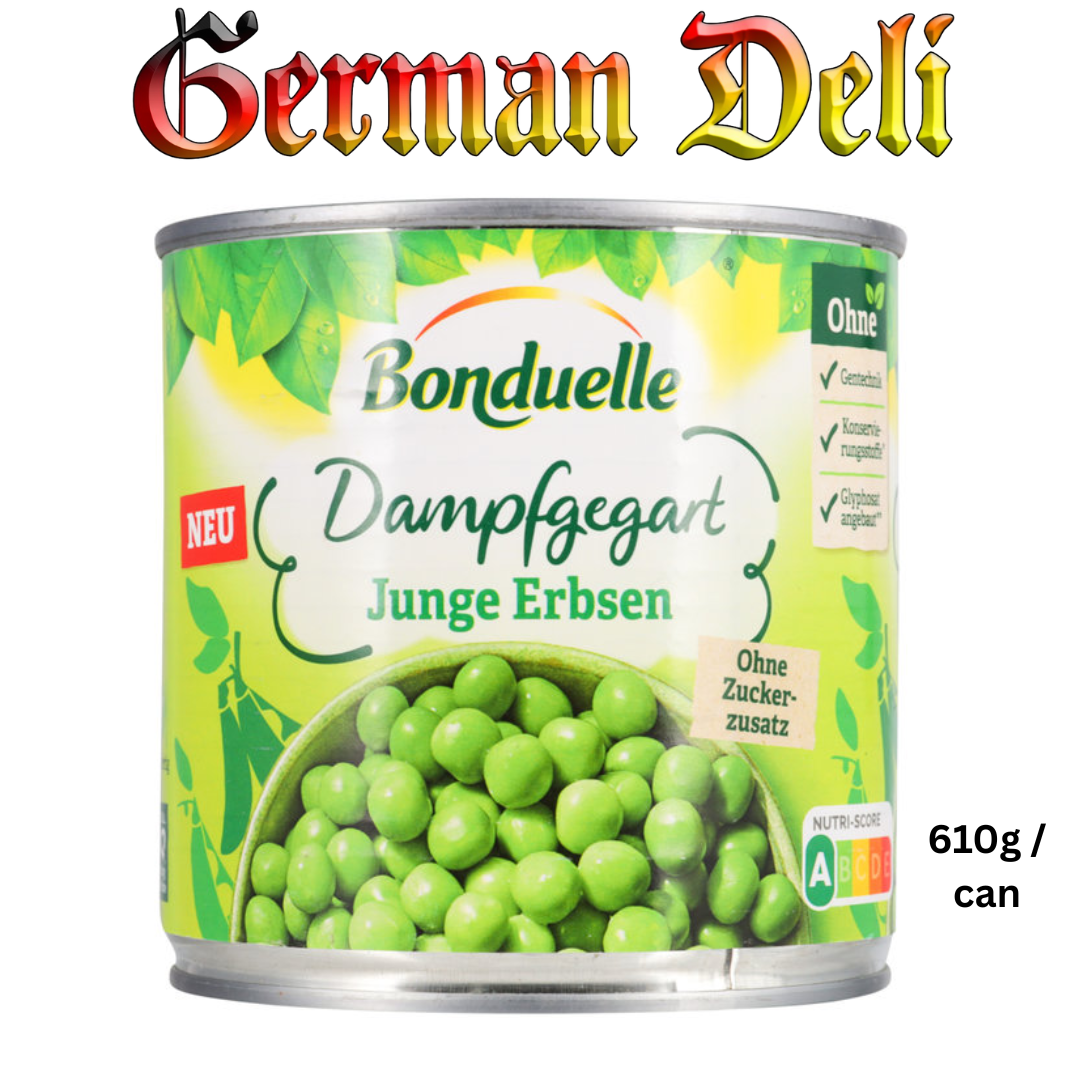 BONDUELLE - JUNGE ERBSEN DAMFGEGART / PEAS EXTRA FINE 610G