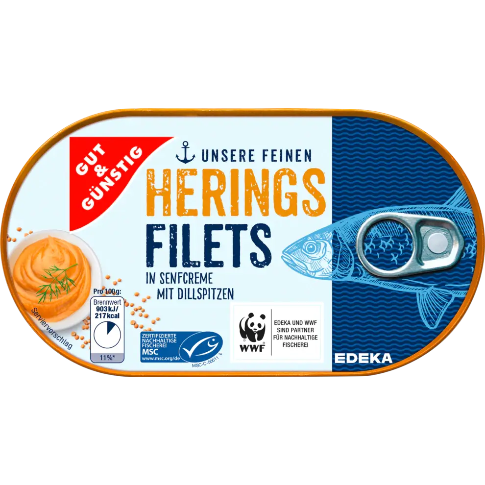 G+G - Herrings Fillet in Mustard Cream - 200 g can / Heringsfilet in Senfcreme