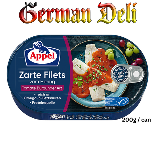 Appel - Herings Fillet in Burgundy Creme - 200 g can / Heringsfilet in Burgundercreme