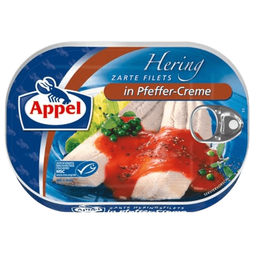 Appel - Herrings Fillet in Pepper Cream - 200 g can / Heringsfilet in Pfeffercreme