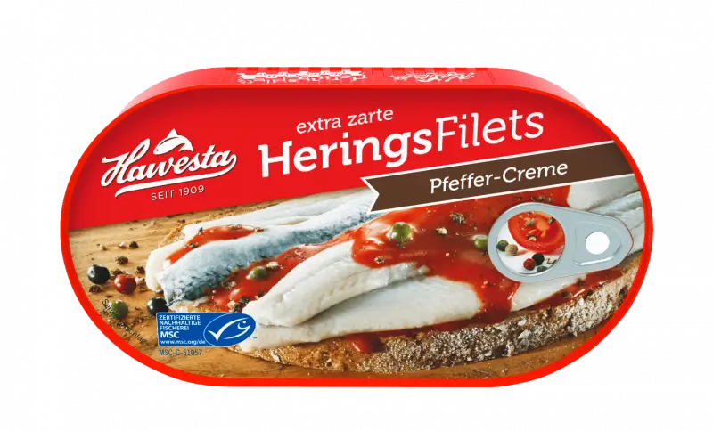 Hawesta - Herrings Filet in Pepper Cream "Brasilia" - 200 g can / Heringsfilet in Pfeffercreme 'Brasilia'