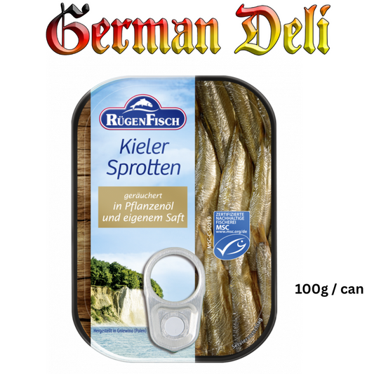 Rugenfisch- Spratfish smoked - 100 g can / Kieler Sprotten