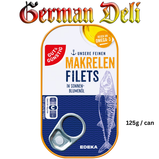 G+G - Mackerel Fillet in Oil - 125 g can / Makrelenfilet in öl