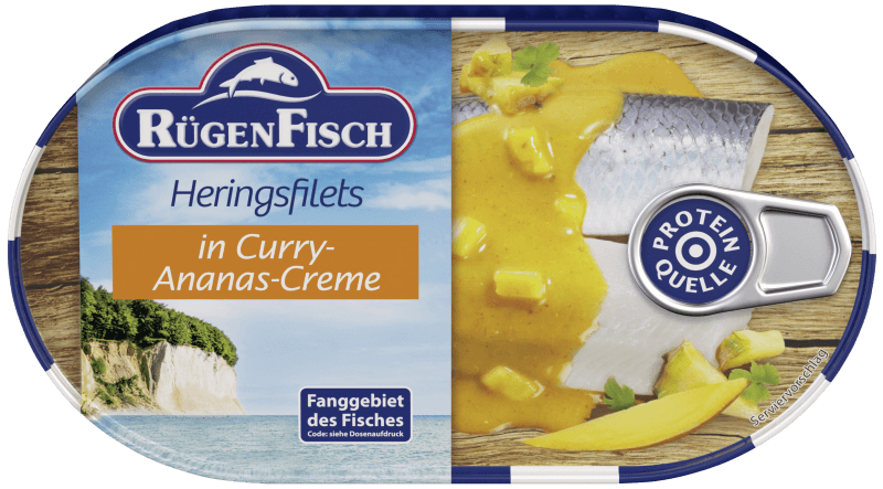 Ruegenkrone - Herrings Fillet in Curry Pineapple Sauce - 200 g can / Heringsfilet in Curry-Ananassoße