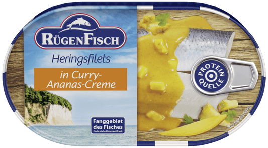 Ruegenkrone - Herrings Fillet in Curry Pineapple Sauce - 200 g can / Heringsfilet in Curry-Ananassoße