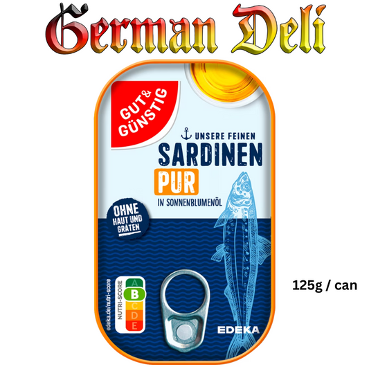 G+G - Sardines without skin and bones - 125 g can / Sardinen ohne Haut und Knochen