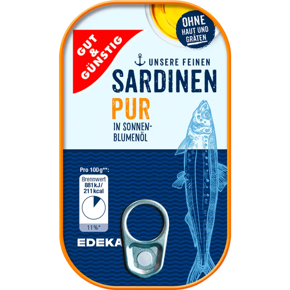 G+G - Sardines without skin and bones - 125 g can / Sardinen ohne Haut und Knochen