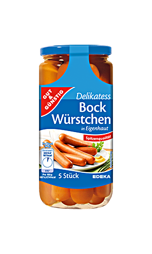 G+G - Delikatess Bock Würstchen 5 pcs - 380g glass / Sausage for Boiling