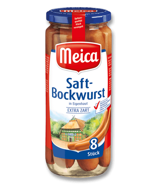 Meica - Boiled Sausages 8 pcs - 360 g glass / Saftbockwurst