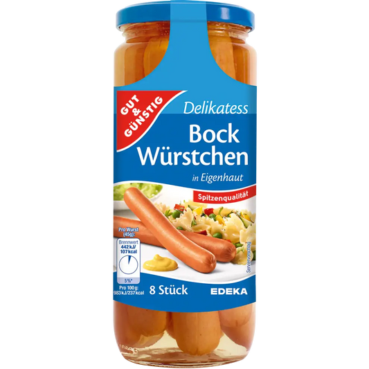 G+G - Delikatess Bock Sausage 8 pcs - 530 g glass / Delikatess Bockwürstchen