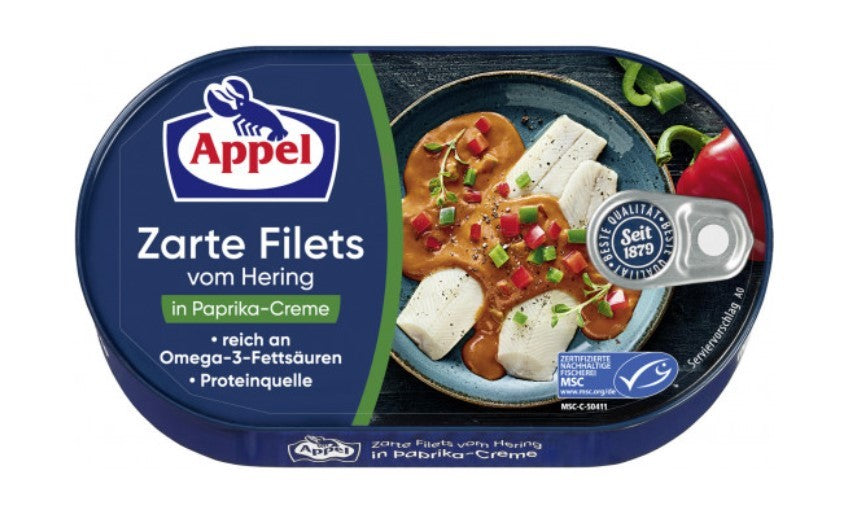 Appel - Herrings Fillet in Bell Pepper Cream - 200 g can / Heringsfilet in Paprikacreme