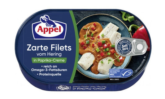 Appel - Herrings Fillet in Bell Pepper Cream - 200 g can / Heringsfilet in Paprikacreme